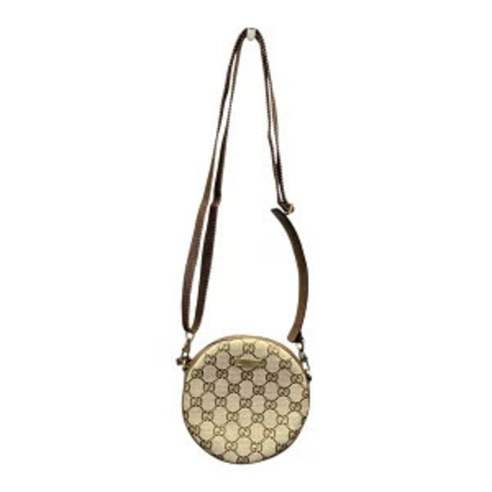 Gucci GG canvas round Crossbody bag beige brown leather